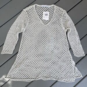 Linen Blend Fishnet Coastal Beach Tunic Sweater NWT M Swim‎ Knit Cover Up Resort